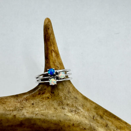 Vintage Fire Opal Tiny Stacking Promise Ring - 925 Sterling Silver Band Minimalist Jewelry for Prom Wedding or Everyday Ring
