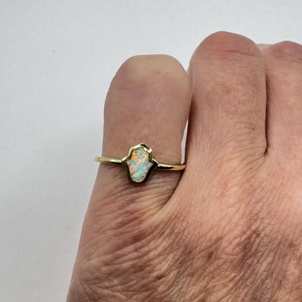 Vintage Fire Opal Tiny Stacking Promise Ring - Gold 925 Sterling Silver Band Minimalist Jewelry for Prom Wedding or Everyday Ring