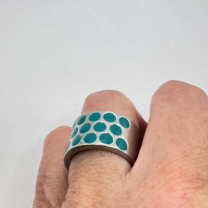 Vintage Turquoise Enamel Stacking Promise Ring - 925 Sterling Silver Band Minimalist Jewelry for Prom Wedding or Everyday Ring