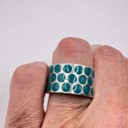 Vintage Turquoise Enamel Stacking Promise Ring - 925 Sterling Silver Band Minimalist Jewelry for Prom Wedding or Everyday Ring