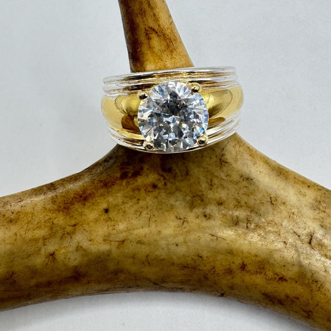 Vintage Cubic Zirconia Clear Crystal Diamond Cocktail | Gold 925 Sterling Silver Antique Wedding Promise Band Engagement Ring Size 5