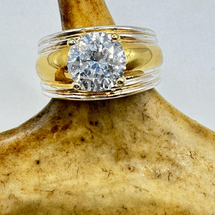 Vintage Cubic Zirconia Clear Crystal Diamond Cocktail | Gold 925 Sterling Silver Antique Wedding Promise Band Engagement Ring Size 5