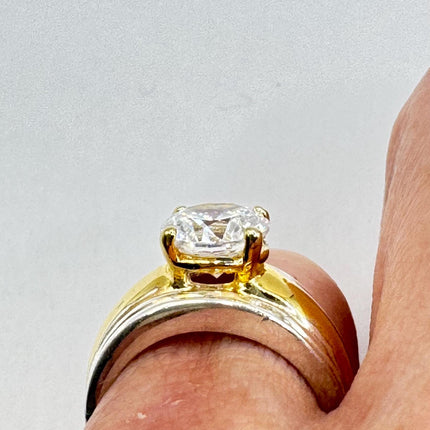 Vintage Cubic Zirconia Clear Crystal Diamond Cocktail | Gold 925 Sterling Silver Antique Wedding Promise Band Engagement Ring Size 5