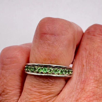 Vintage Silver Ring | Crystal Diamond Green Chrome Diopside Boho Cocktail | Gold 925 Sterling Silver Antique Wedding Band Engagement Ring