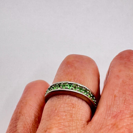 Vintage Silver Ring | Crystal Diamond Green Chrome Diopside Boho Cocktail | Gold 925 Sterling Silver Antique Wedding Band Engagement Ring