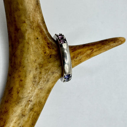 Vintage Red Tourmaline Blue Iolite Ring Band 925 Sterling Silver