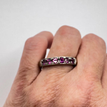 Vintage Red Tourmaline Blue Iolite Ring Band 925 Sterling Silver