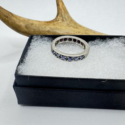 Vintage Red Tourmaline Blue Iolite Ring Band 925 Sterling Silver