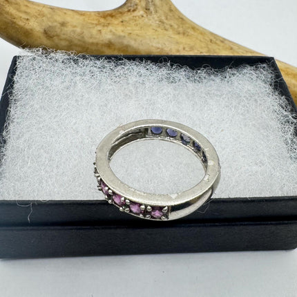 Vintage Red Tourmaline Blue Iolite Ring Band 925 Sterling Silver