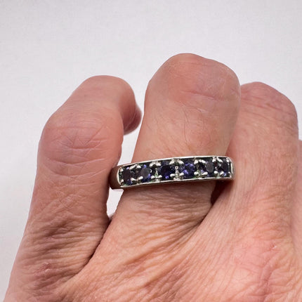 Vintage Red Tourmaline Blue Iolite Ring Band 925 Sterling Silver