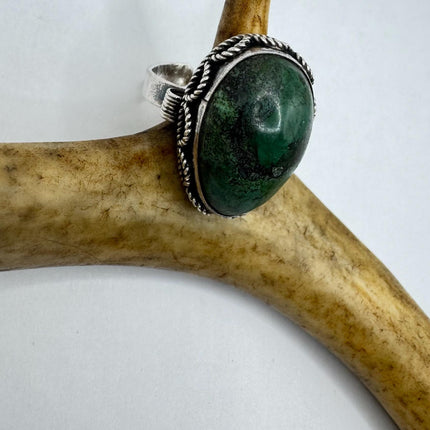 Vintage Silver Adjustable Ring | Green Stone of Eilat Boho Cocktail | 925 Sterling Silver Antique Wedding Band Engagement Ring