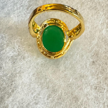 Vintage Green Jade Lucky Cocktail Ring Bronze Setting Hand Refinished adjustable