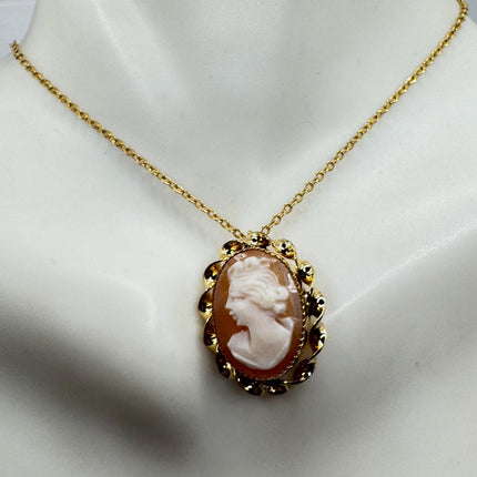 Vintage Cameo Gold Pendant Necklace with Minimal Design and Delicate Gold Chain 12k GF Love Jewelry