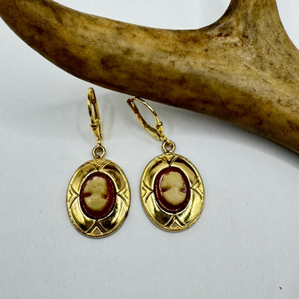 Vintage 12k GF Cameo Leverback Earrings - Delicate Gold Design for Everyday Wear