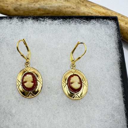 Vintage 12k GF Cameo Leverback Earrings - Delicate Gold Design for Everyday Wear