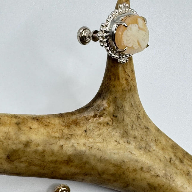 Vintage Cameo White Gold Clip-On Earrings 12k GF Tiny Heart Love Delicate Gold Clip On Earrings