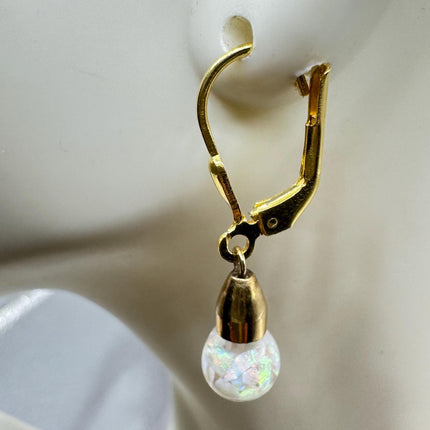Vintage Opal Earrings | White Fire Floating Opal lever back dangle Gold Filled