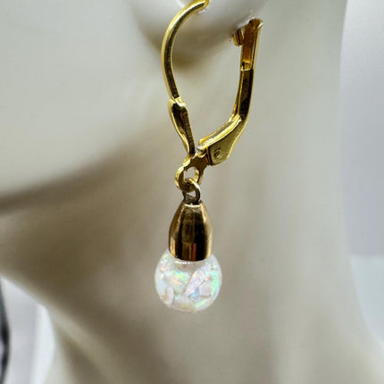 Vintage Opal Earrings | White Fire Floating Opal lever back dangle Gold Filled