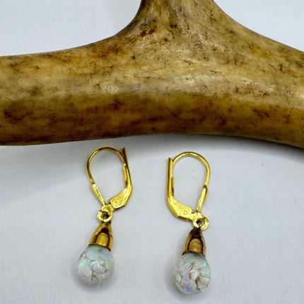Vintage Opal Earrings | White Fire Floating Opal lever back dangle Gold Filled