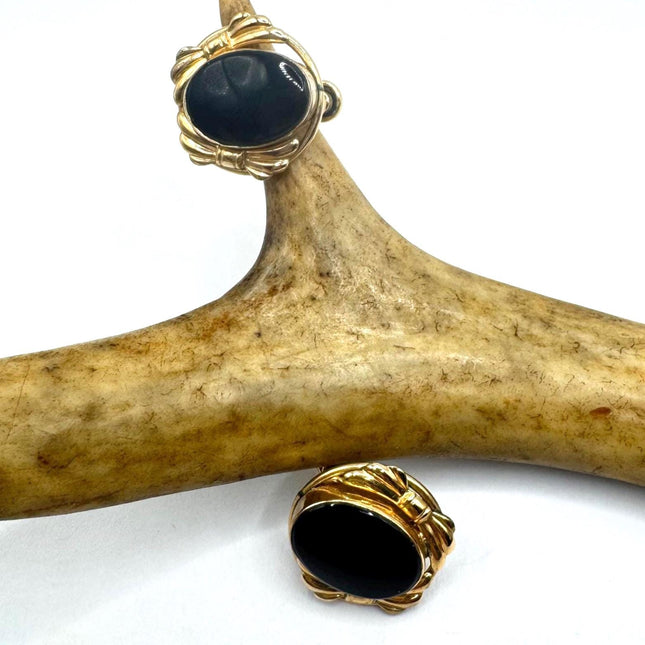 Vintage Black Onyx Gold Screw Back Clip-On Earrings 12k GF Delicate Gold Clip On Earrings