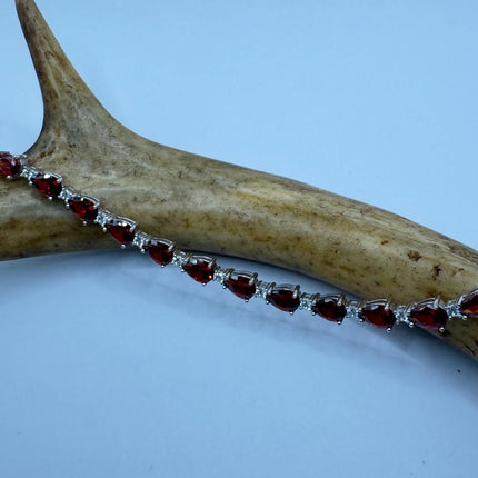 Vintage Silver Tennis Bracelet | Red Garnet Crystal Diamond Cubic Zirconia | 925 Sterling Silver Dainty Deco Minimal layered Stacking