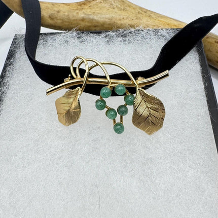 Vintage Ivory Flower Green Jade Rose Brooch Pin - Unique Gold Filled Accessory
