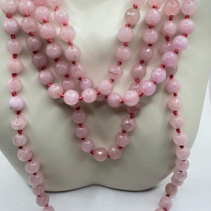 Vintage Pink Chalsedony Jumprope Necklace |Gemstone Dainty long Beaded Necklace | Minimalist Style Crystal 56 inch