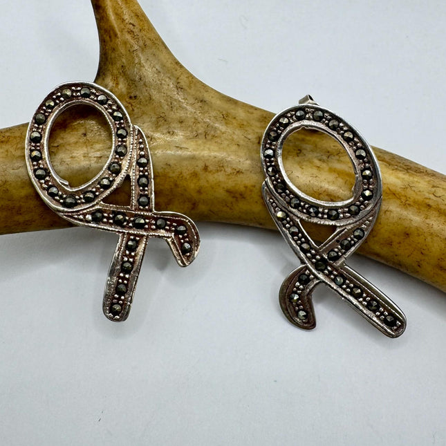 Vintage Silver Marcasite Earrings Hugs And Kisses XO Deco | 925 Sterling Silver Stud Earrings | Minimalist Everyday