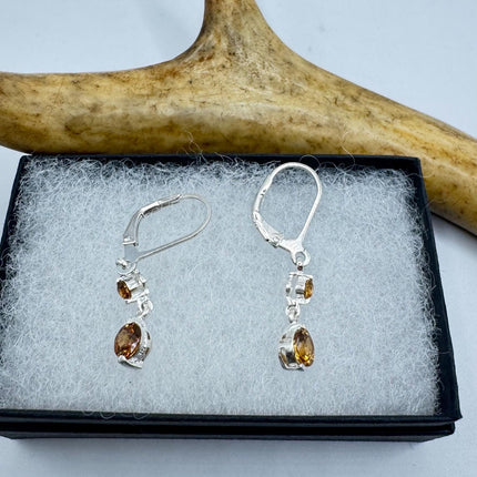 Vintage Orange Citrine Silver Earrings | 925 sterling Silver Lever Backs