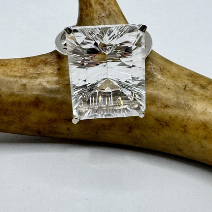Vintage Silver Ring | Crystal Diamond Clear Quartz Boho Cocktail | 925 Sterling Silver Antique Wedding Band Engagement Ring