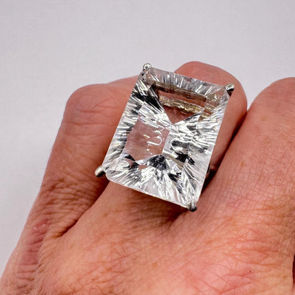 Vintage Silver Ring | Crystal Diamond Clear Quartz Boho Cocktail | 925 Sterling Silver Antique Wedding Band Engagement Ring