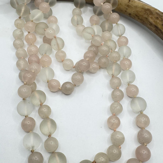 Vintage Pink Rose Quartz Jumprope Necklace |Gemstone 2 long Beaded Necklaces | Minimalist Style Crystal 36 inch