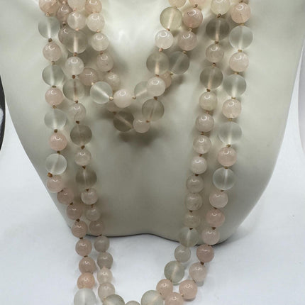 Vintage Pink Rose Quartz Jumprope Necklace |Gemstone 2 long Beaded Necklaces | Minimalist Style Crystal 36 inch