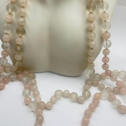 Vintage Pink Rose Quartz Jumprope Necklace |Gemstone 2 long Beaded Necklaces | Minimalist Style Crystal 36 inch