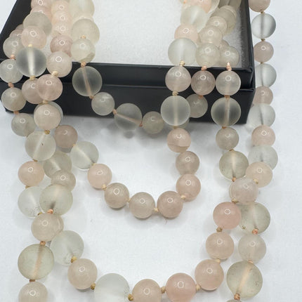 Vintage Pink Rose Quartz Jumprope Necklace |Gemstone 2 long Beaded Necklaces | Minimalist Style Crystal 36 inch
