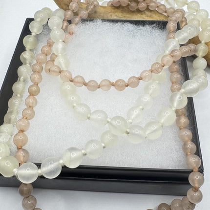 Vintage Pink Rose Quartz Jumprope Necklace |Gemstone 2 long Beaded Necklaces | Minimalist Style Crystal 36 inch