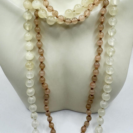 Vintage Pink Rose Quartz Jumprope Necklace |Gemstone 2 long Beaded Necklaces | Minimalist Style Crystal 36 inch