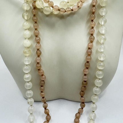Vintage Pink Rose Quartz Jumprope Necklace |Gemstone 2 long Beaded Necklaces | Minimalist Style Crystal 36 inch