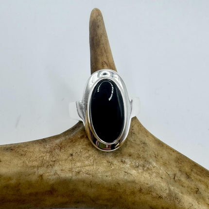 Vintage Black Onyx Cocktail Ring 925 Sterling Silver Band Deco Antique Cocktail Statement ring