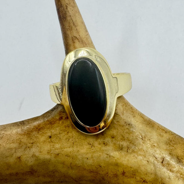 Vintage Black Onyx Cocktail Ring Gold 925 Sterling Silver Band Deco Antique Cocktail Statement ring