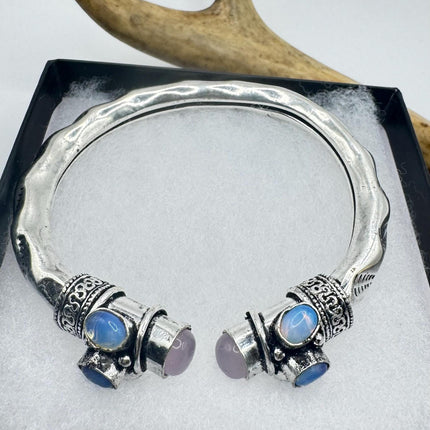 Vintage Pink Rose Quartz Silver Bangle Cuff Bracelet | African Silver Bronze Elegant Everyday