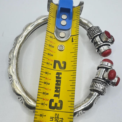 Vintage Red Coral Silver Bangle Cuff Bracelet | African Silver Bronze Elegant Everyday