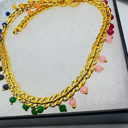 Vintage Mixed Gemstone Station Bracelet | Ankle Bracelet | Stacking Layered | Gold Filled With Rainbow gemstone Beads