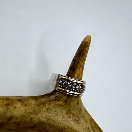 Vintage Silver 14K Gold Boho Cocktail Ring 925 Sterling Antique Wedding Engagement Band | Elijah collection