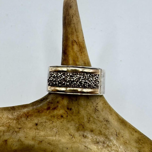 Vintage Silver 14K Gold Boho Cocktail Ring 925 Sterling Antique Wedding Engagement Band | Elijah collection