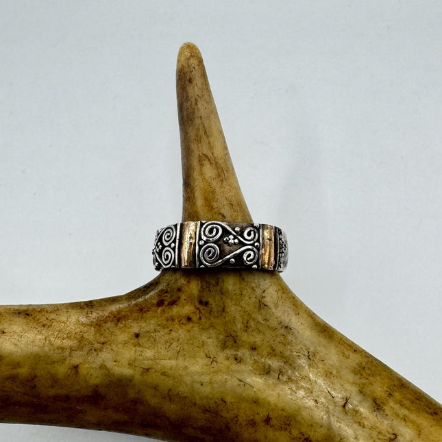 Vintage Silver 14K Gold Boho Cocktail Ring 925 Sterling Antique Wedding Engagement Band | Elijah collection
