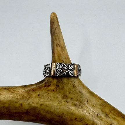 Vintage Silver 14K Gold Boho Cocktail Ring 925 Sterling Antique Wedding Engagement Band | Elijah collection