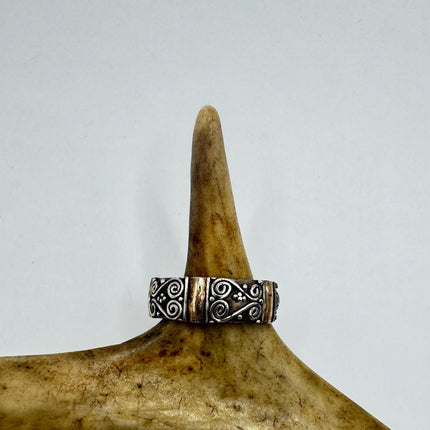 Vintage Silver 14K Gold Boho Cocktail Ring 925 Sterling Antique Wedding Engagement Band | Elijah collection