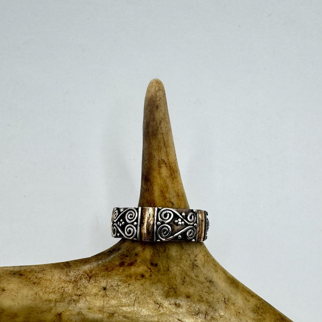 Vintage Silver 14K Gold Boho Cocktail Ring 925 Sterling Antique Wedding Engagement Band | Elijah collection