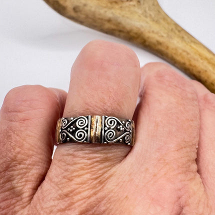 Vintage Silver 14K Gold Boho Cocktail Ring 925 Sterling Antique Wedding Engagement Band | Elijah collection